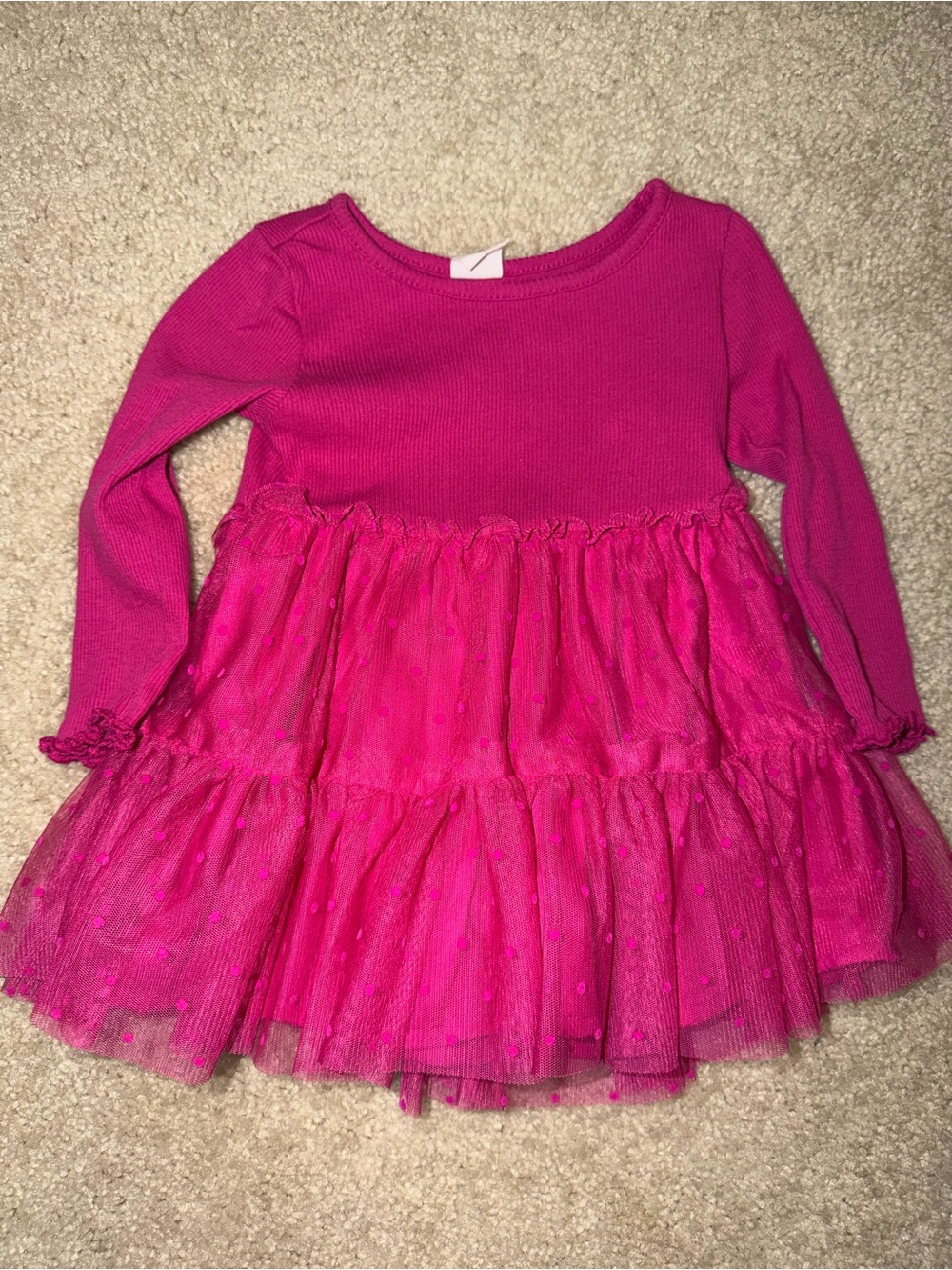 GAP Girls Hot Pink Long-Sleeve Tulle Tiered Dress